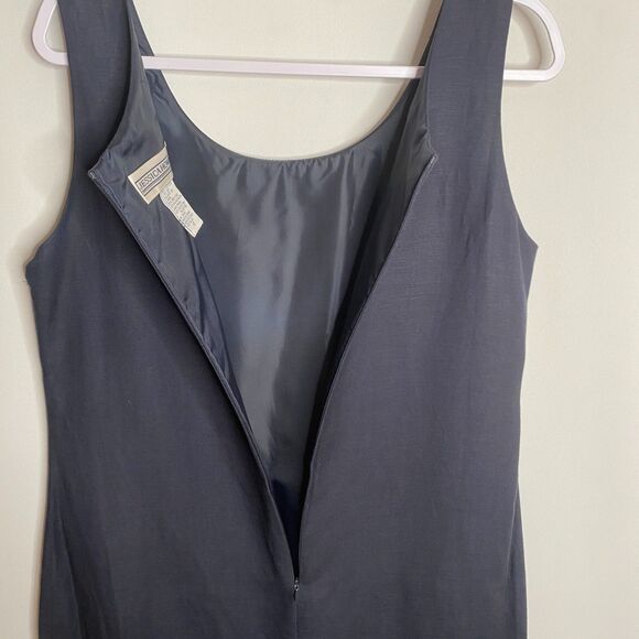 Jessica Howard Linen Blend Blue Midi Dress Lined Zip Closure Slit Sides Size 12 - Picture 9 of 13